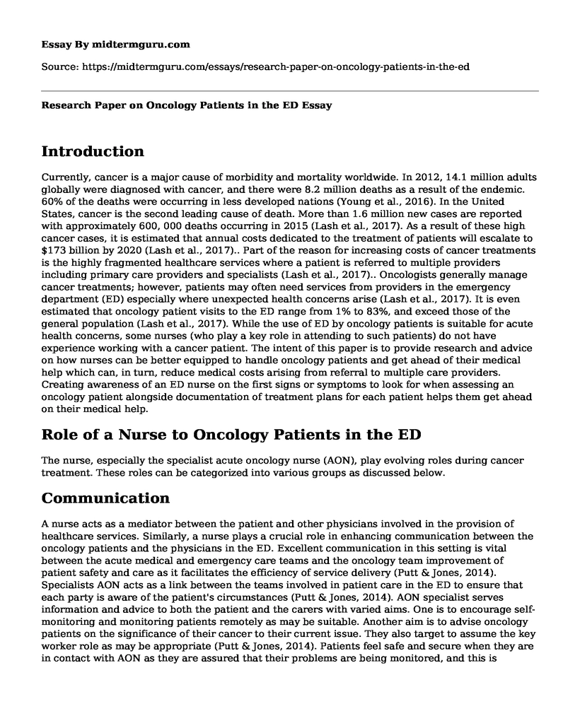 Research Paper on Oncology Patients in the ED