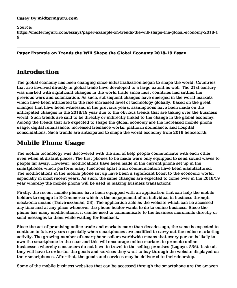 Paper Example on Trends the Will Shape the Global Economy 2018-19