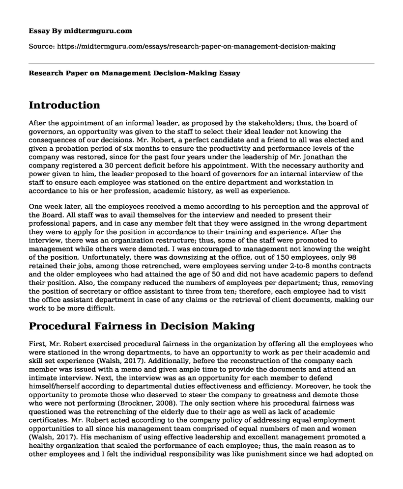 Research Paper on Management Decision-Making