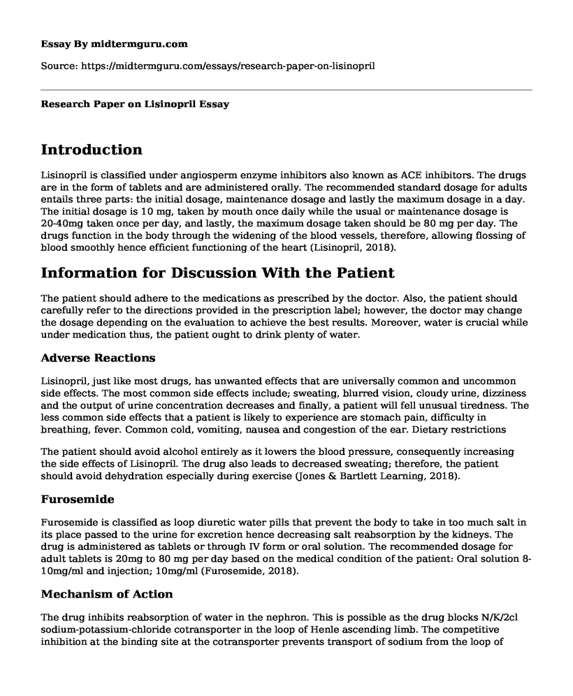 Research Paper on Lisinopril