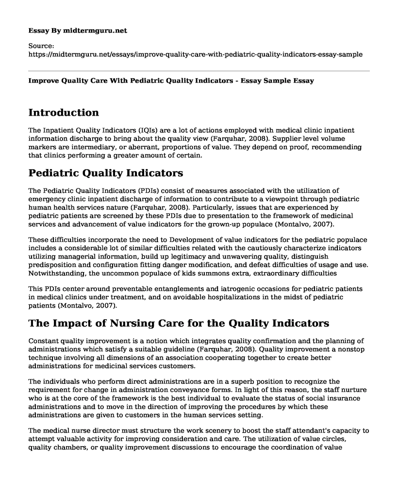 Improve Quality Care With Pediatric Quality Indicators - Essay Sample
