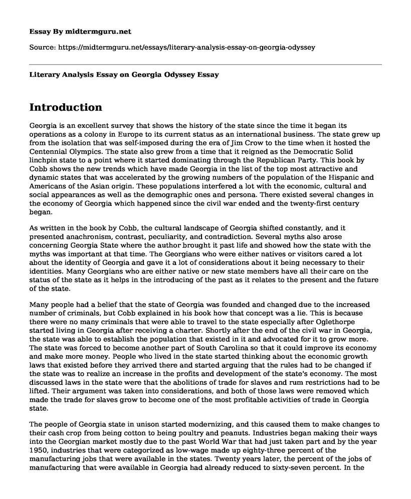 Literary Analysis Essay on Georgia Odyssey