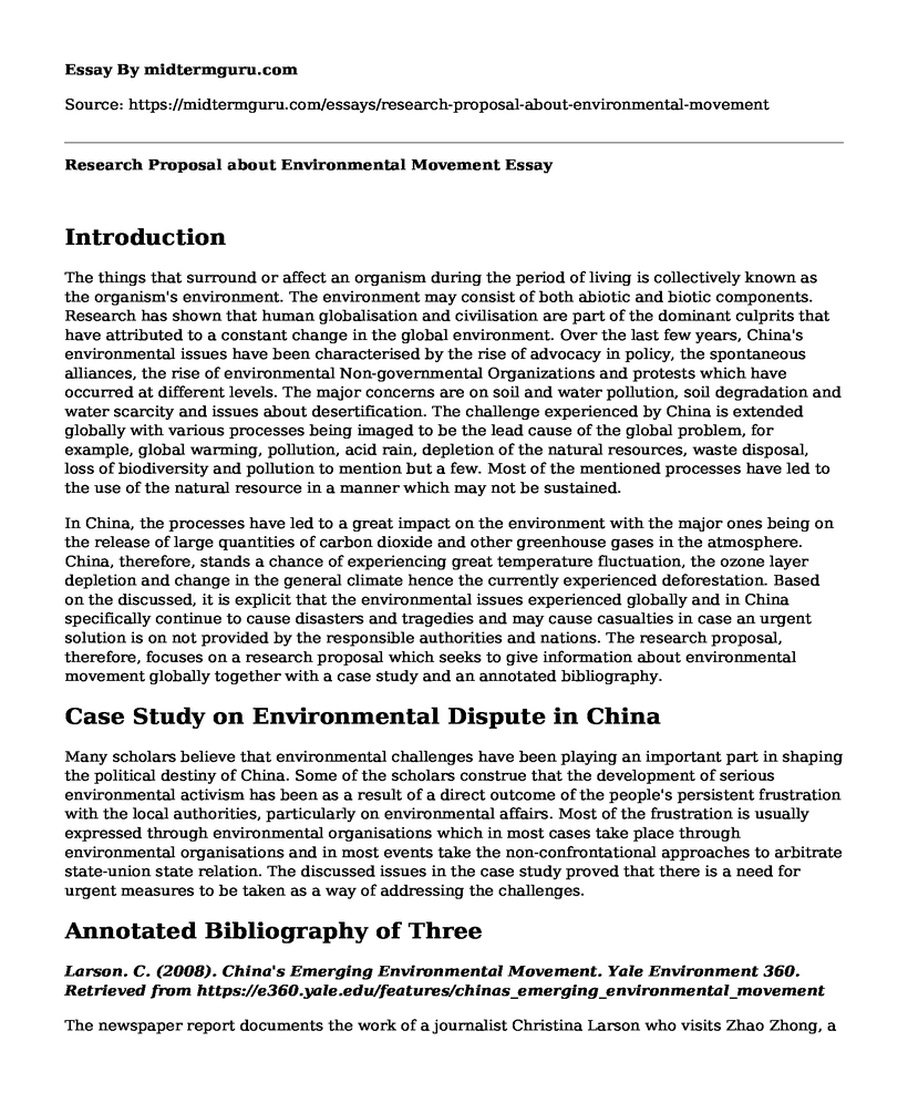 Research Proposal about Environmental Movement