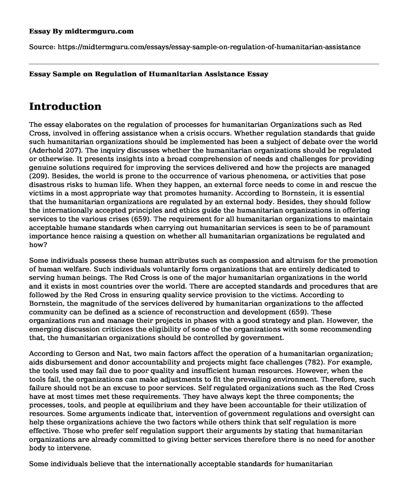 Essay Sample on Regulation of Humanitarian Assistance