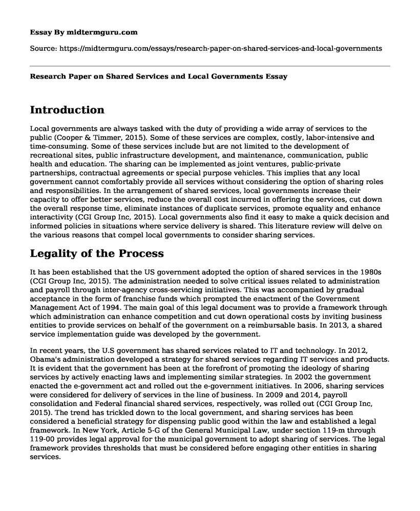 Research Paper on Shared Services and Local Governments