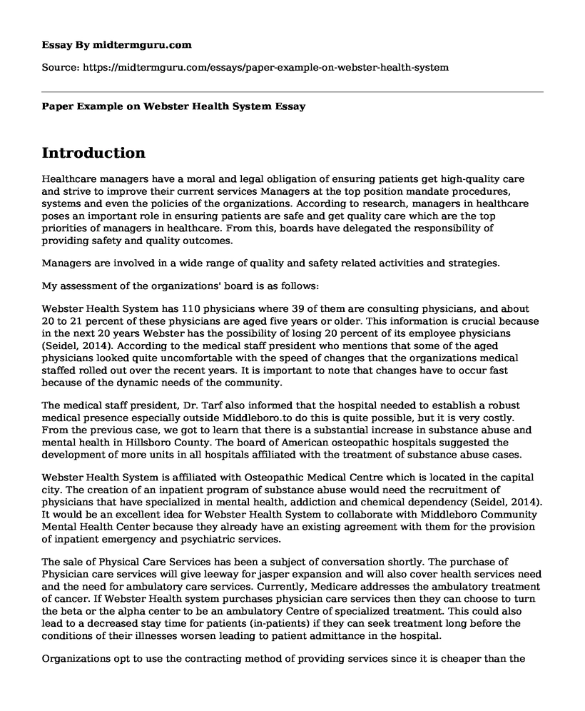 Paper Example on Webster Health System