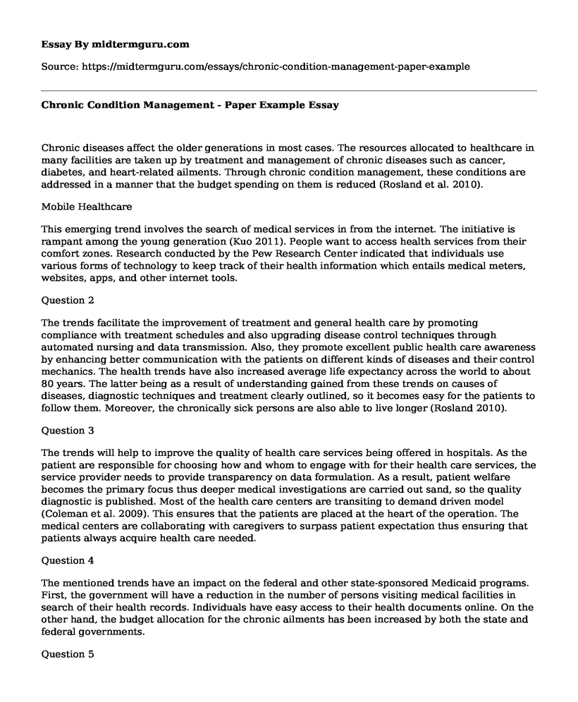 Chronic Condition Management - Paper Example