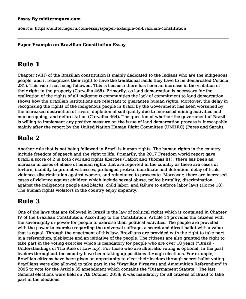 Paper Example on Brazilian Constitution