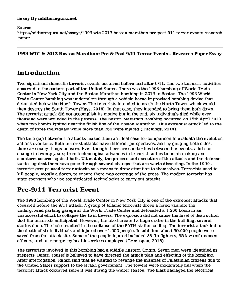 1993 WTC & 2013 Boston Marathon: Pre & Post 9/11 Terror Events - Research Paper