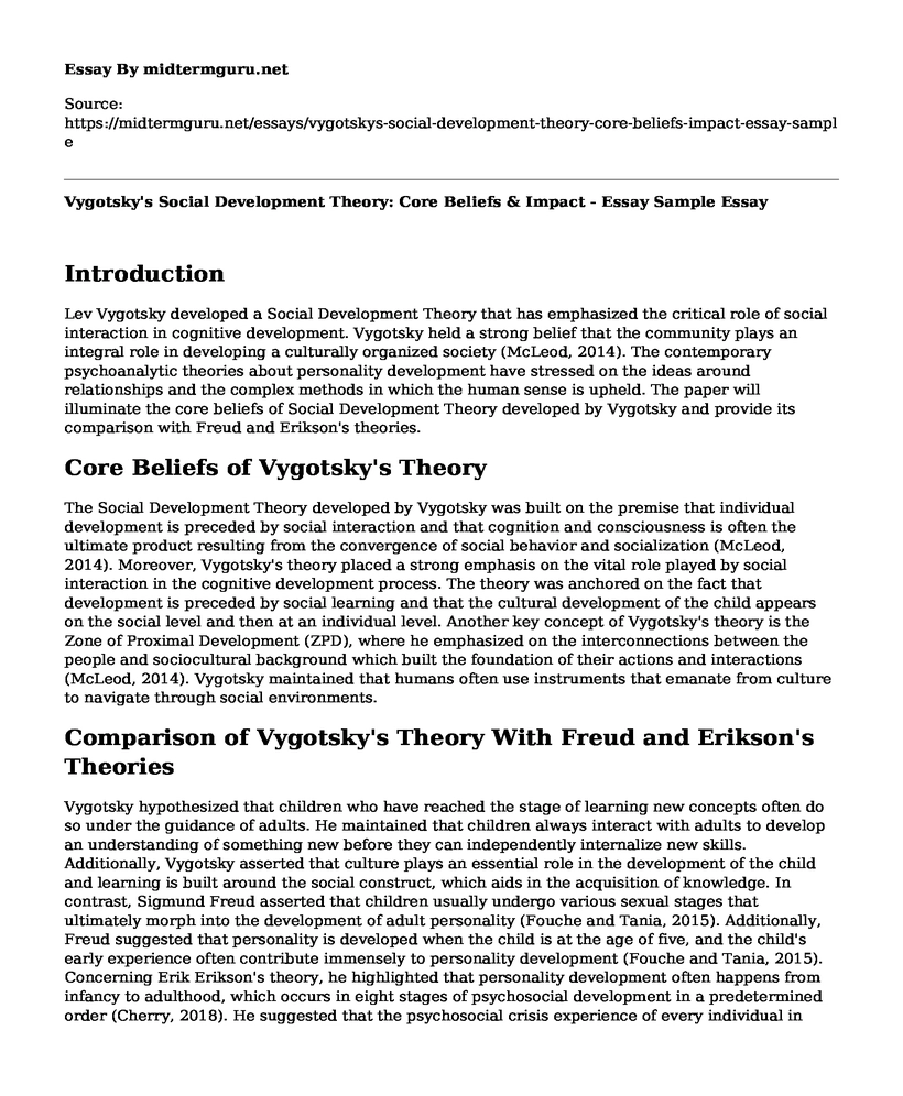 Vygotsky's Social Development Theory: Core Beliefs & Impact - Essay Sample