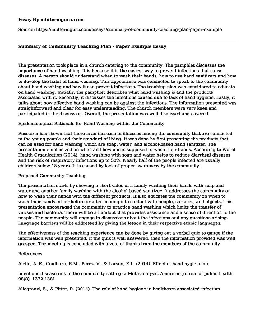 Summary of Community Teaching Plan - Paper Example