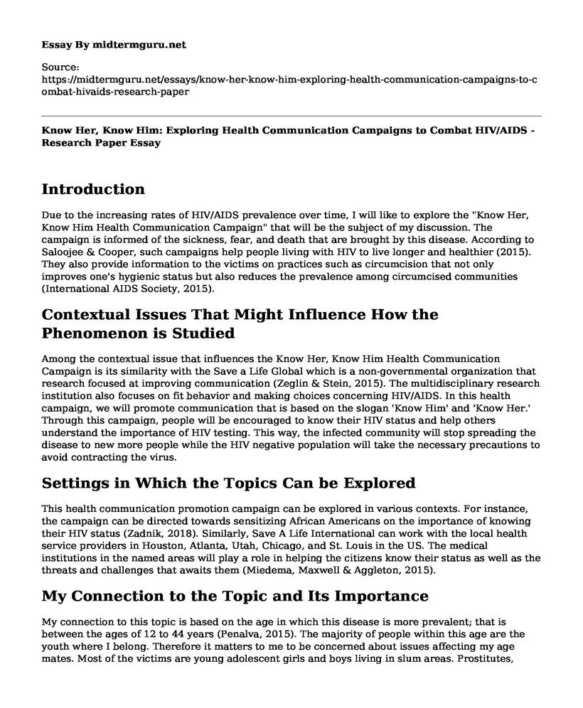 Know Her, Know Him: Exploring Health Communication Campaigns to Combat HIV/AIDS - Research Paper