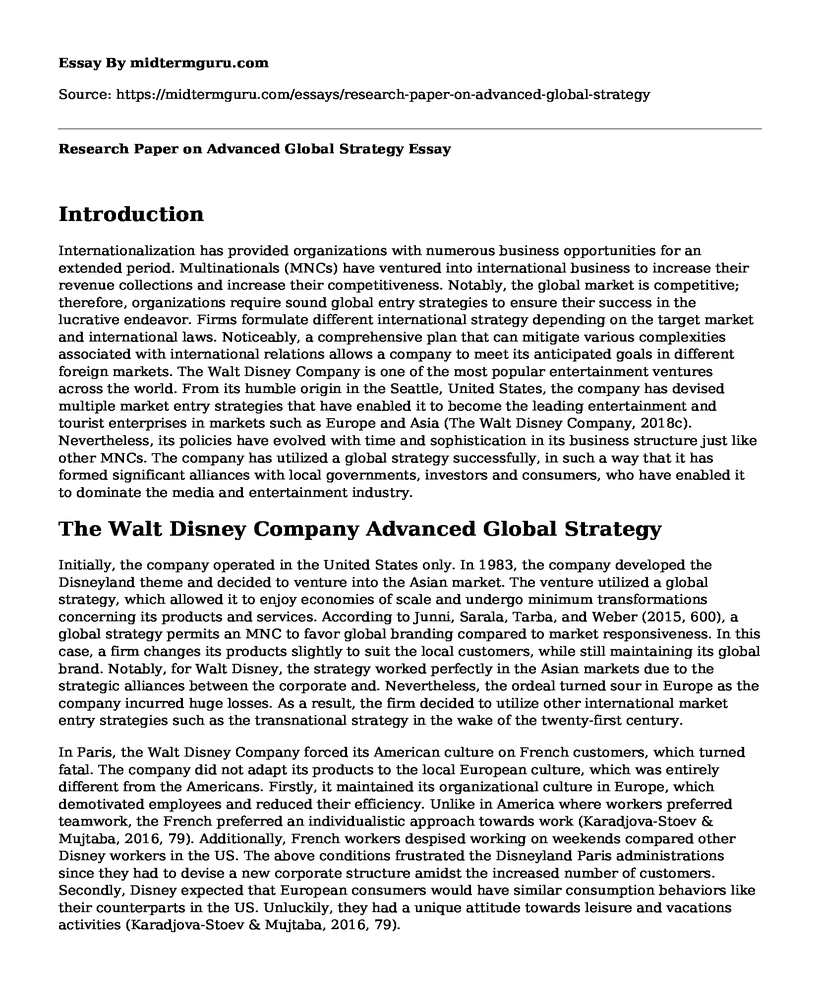 Research Paper on Advanced Global Strategy