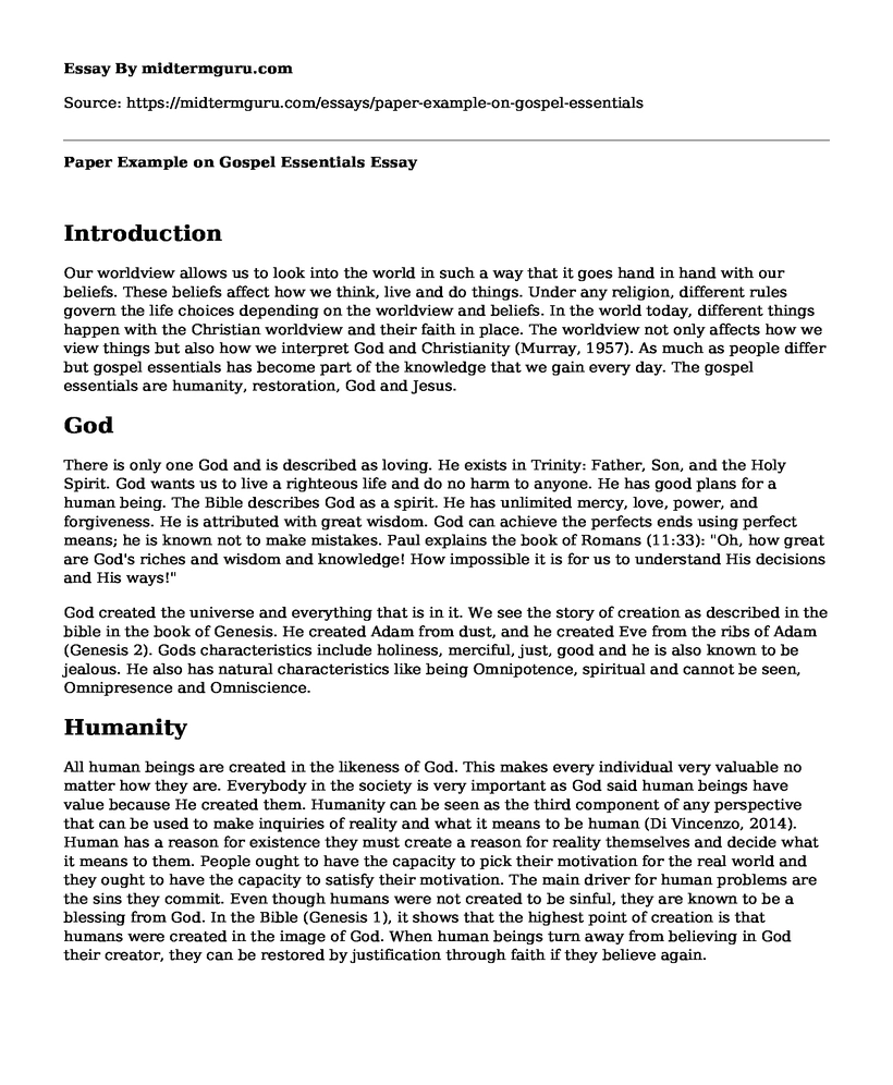 Paper Example on Gospel Essentials