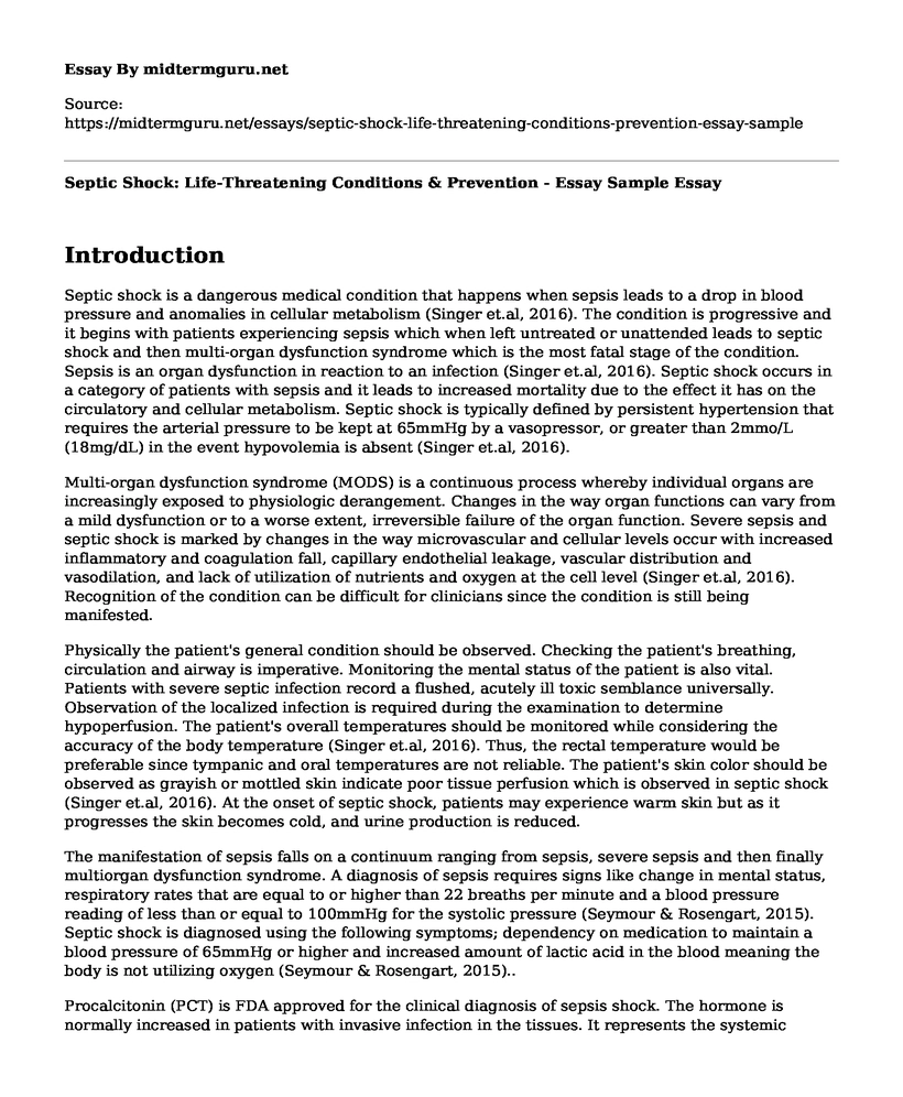 Septic Shock: Life-Threatening Conditions & Prevention - Essay Sample