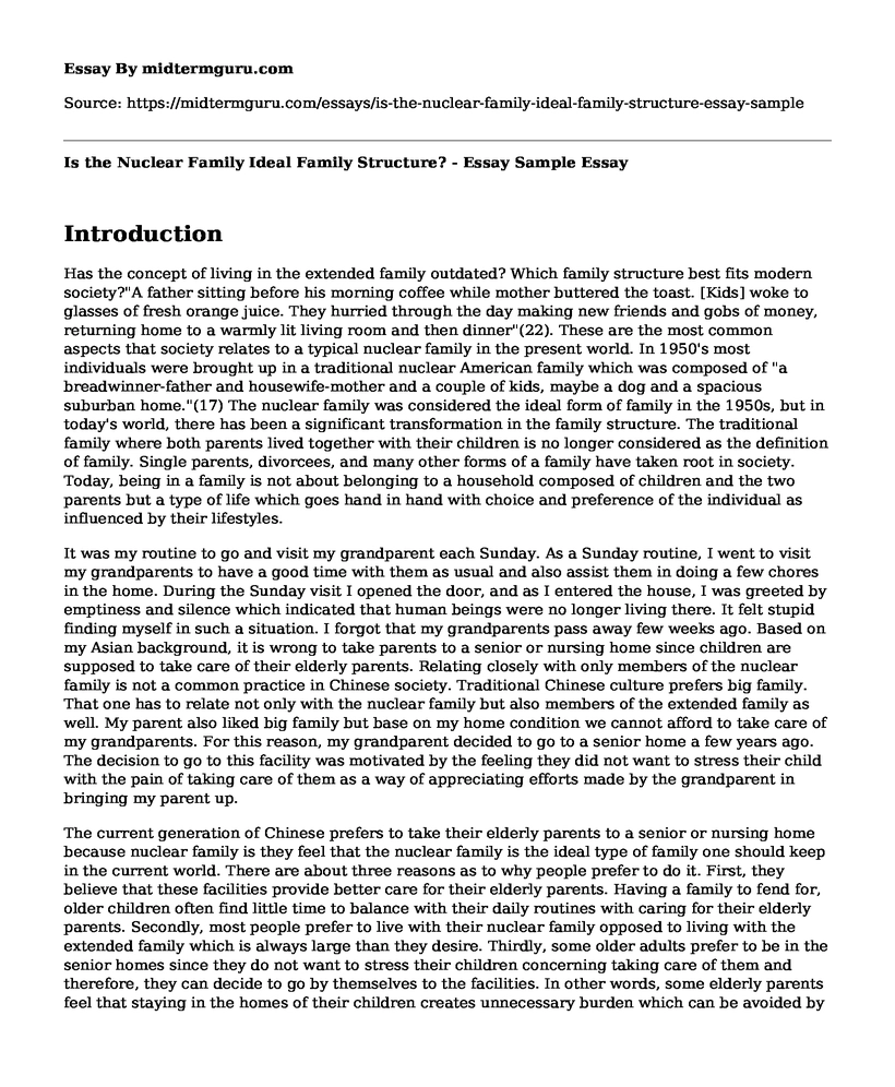 Is the Nuclear Family Ideal Family Structure? - Essay Sample