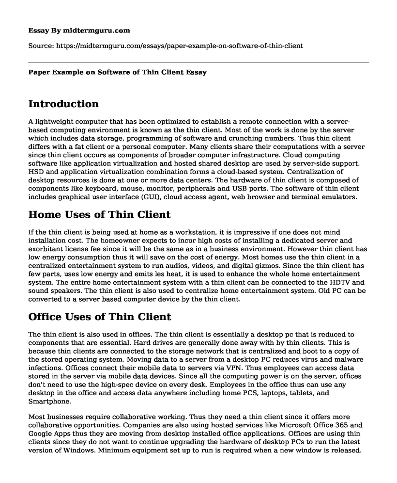 Paper Example on Software of Thin Client