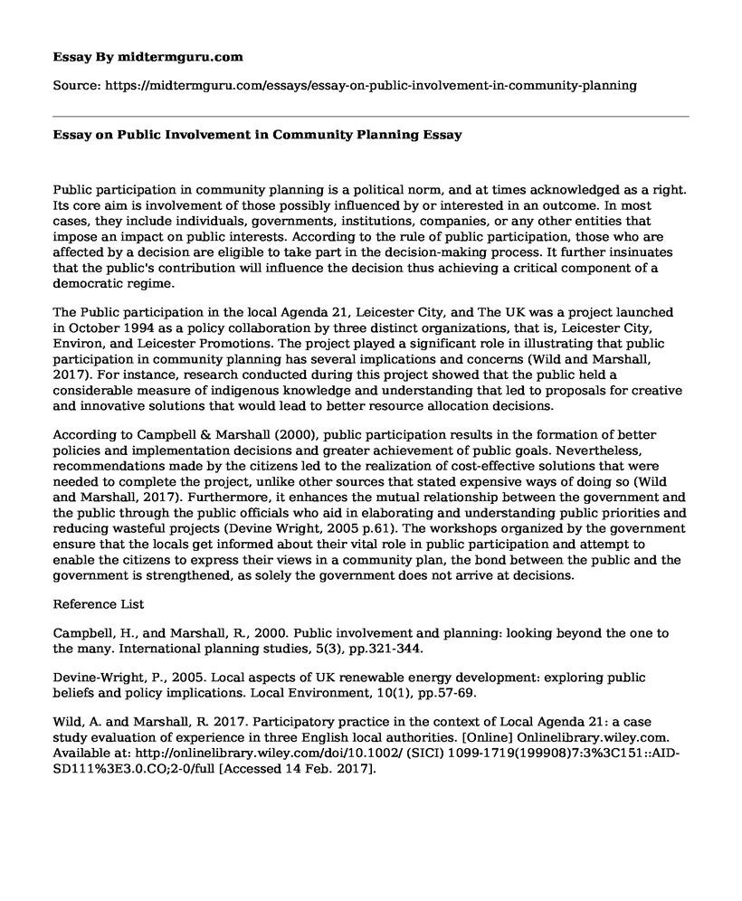 Essay on Public Involvement in Community Planning