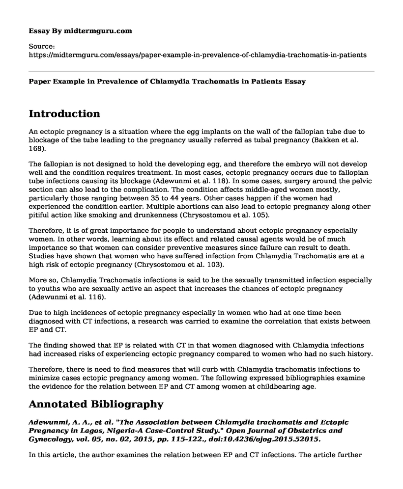 Paper Example in Prevalence of Chlamydia Trachomatis in Patients