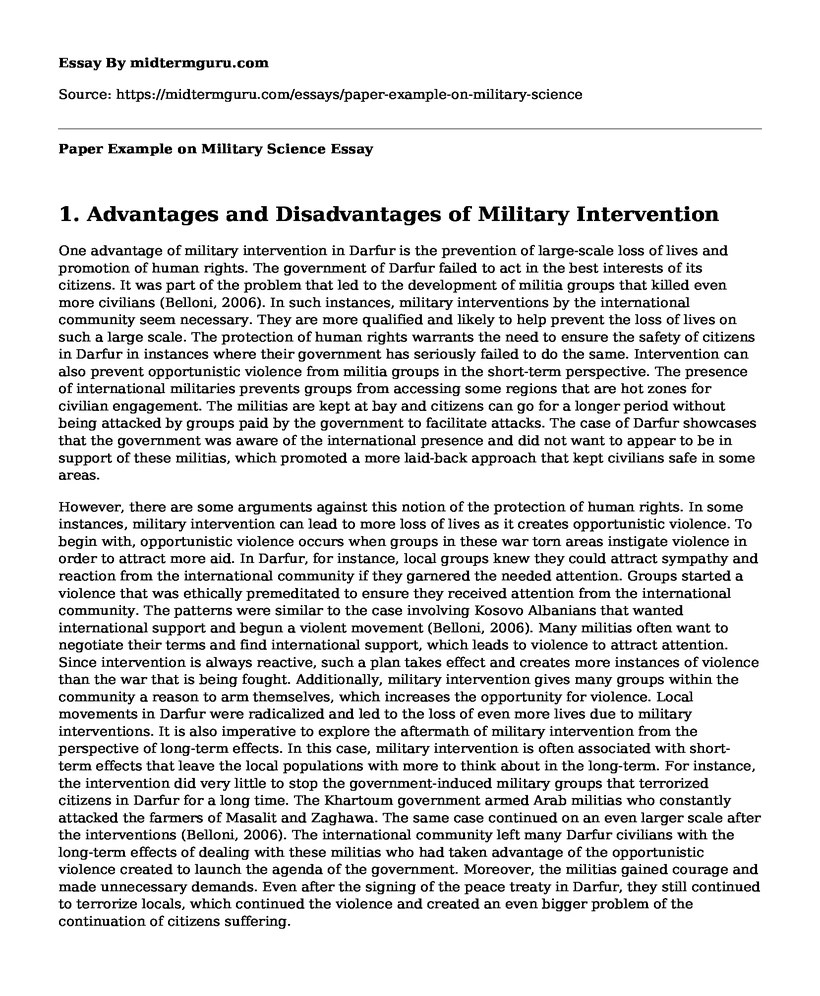 Paper Example on Military Science 