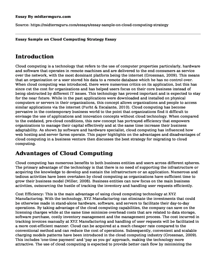Essay Sample on Cloud Computing Strategy