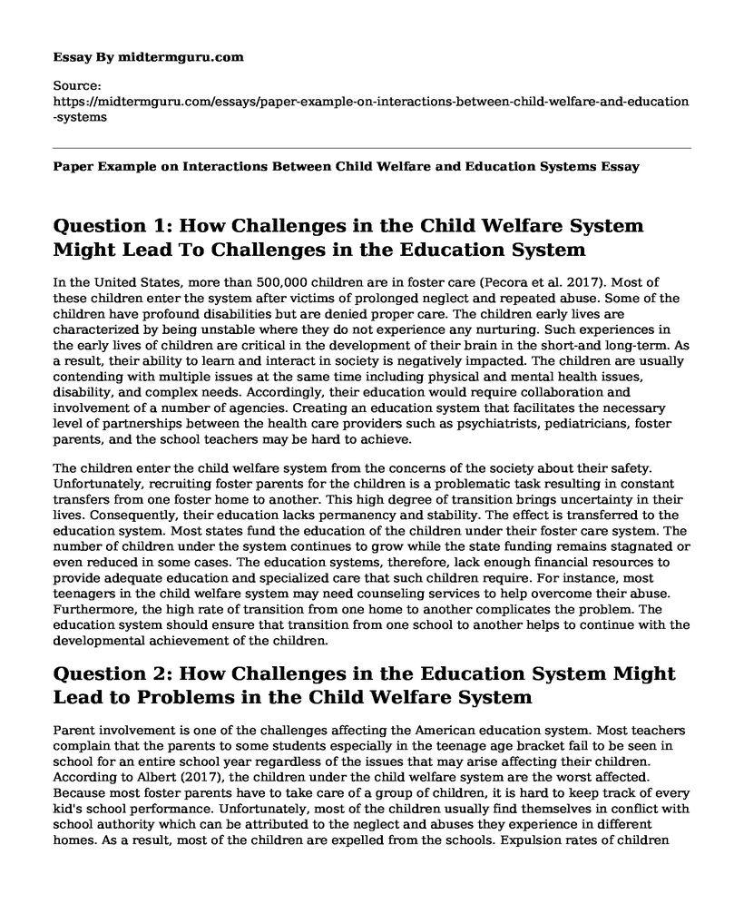 Paper Example on Interactions Between Child Welfare and Education Systems