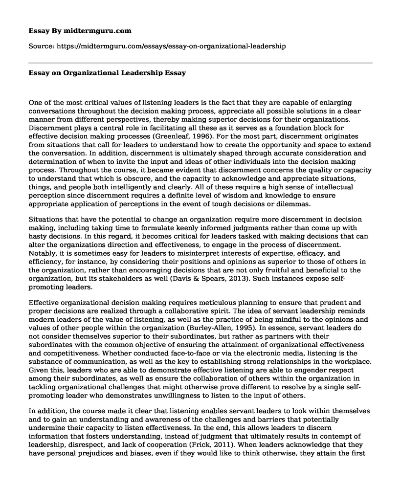 leadership in organizational psychology essay