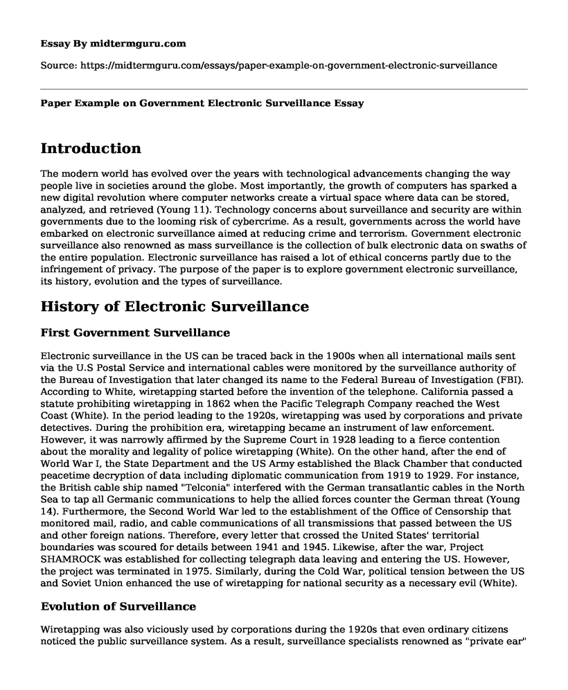 Paper Example on Government Electronic Surveillance
