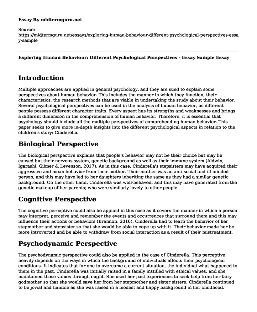 Exploring Human Behaviour: Different Psychological Perspectives - Essay Sample