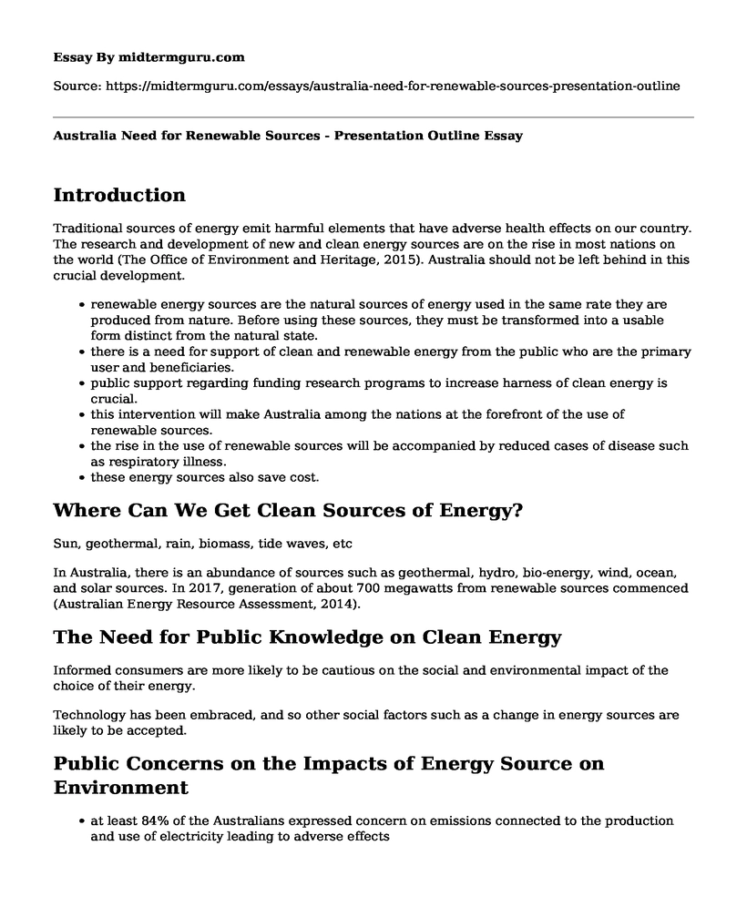 Australia Need for Renewable Sources - Presentation Outline