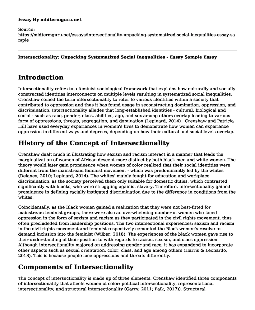 Intersectionality: Unpacking Systematized Social Inequalities - Essay Sample