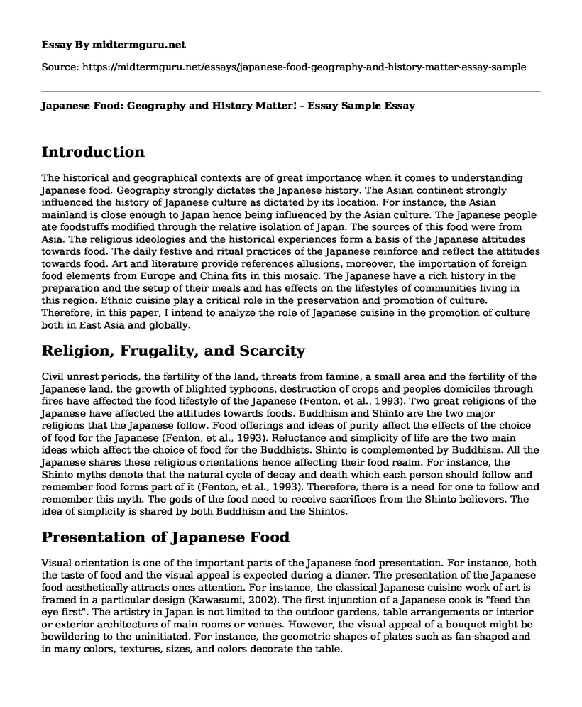 Japanese Food: Geography and History Matter! - Essay Sample