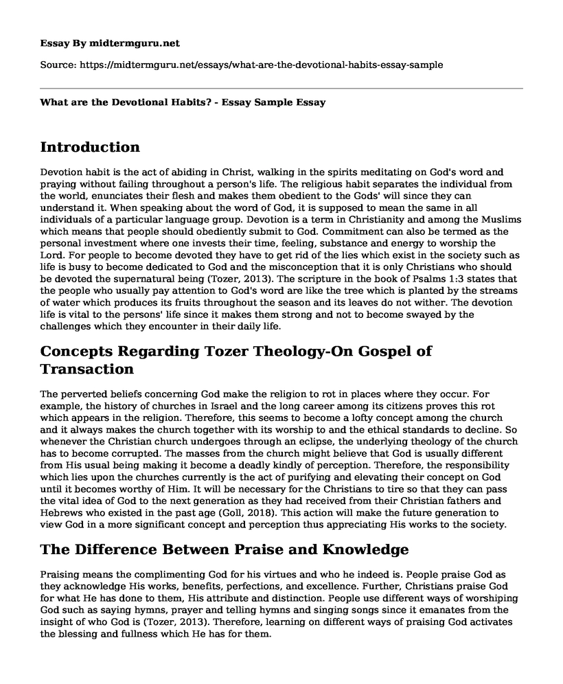 What are the Devotional Habits? - Essay Sample