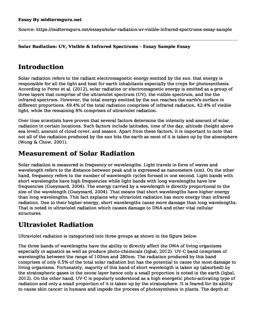 Solar Radiation: UV, Visible & Infrared Spectrums - Essay Sample