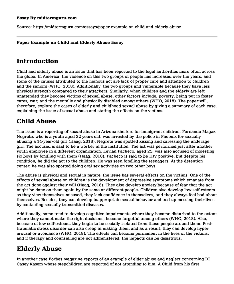 Paper Example on Child and Elderly Abuse
