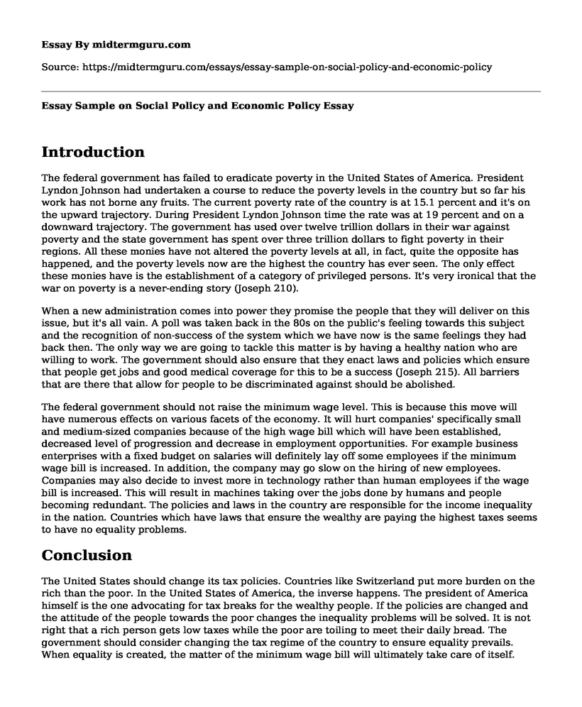 Essay Sample on Social Policy and Economic Policy