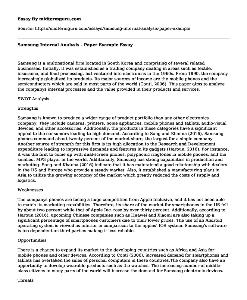 Samsung Internal Analysis - Paper Example