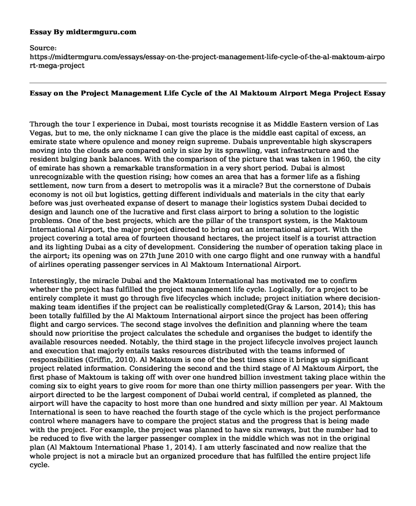 Essay on the Project Management Life Cycle of the Al Maktoum Airport Mega Project