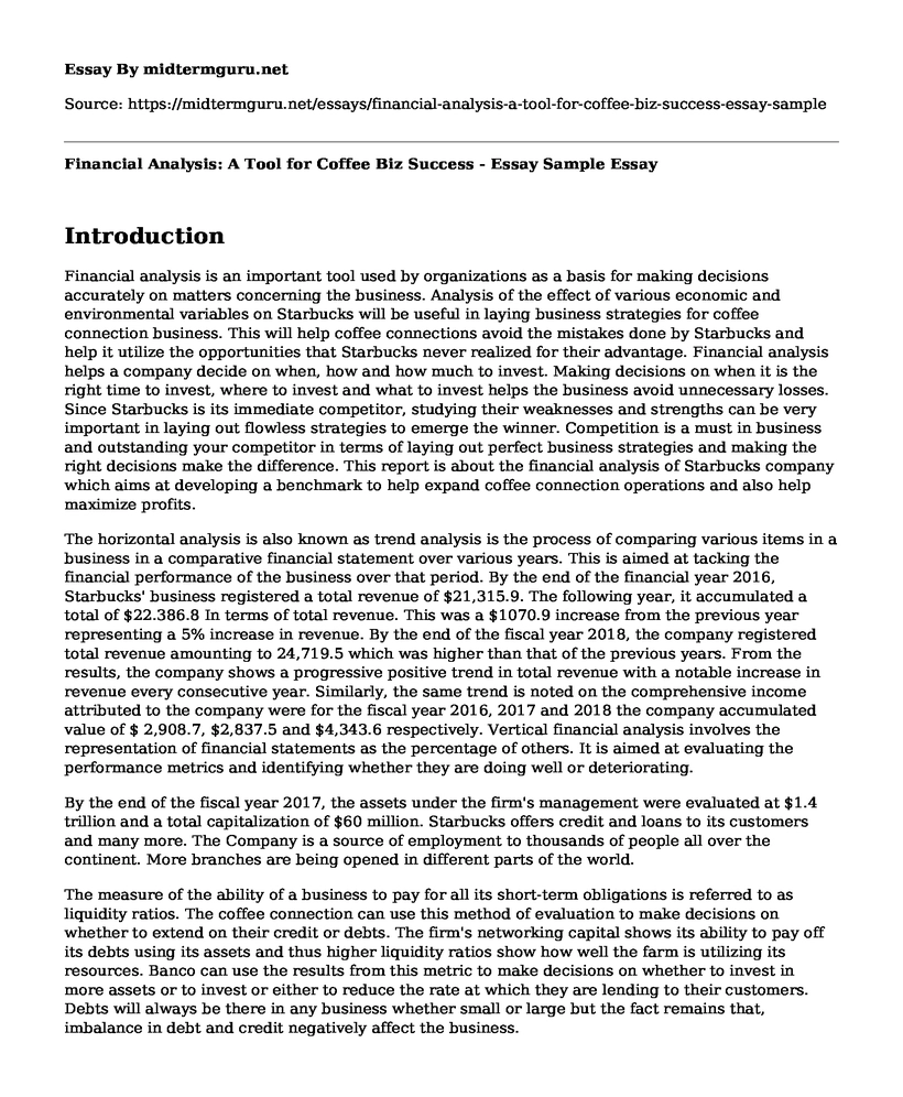 Financial Analysis: A Tool for Coffee Biz Success - Essay Sample
