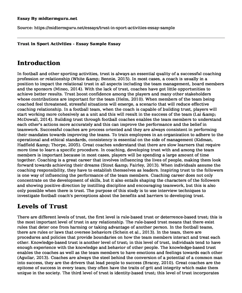 Trust in Sport Activities - Essay Sample