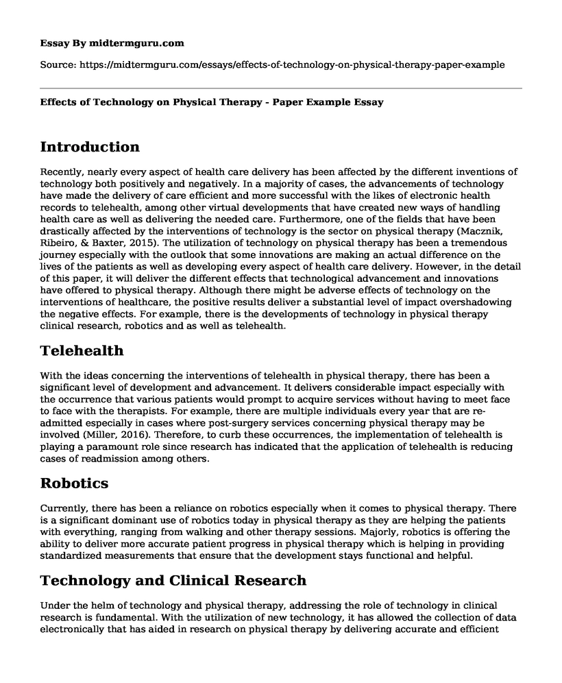 Effects of Technology on Physical Therapy - Paper Example