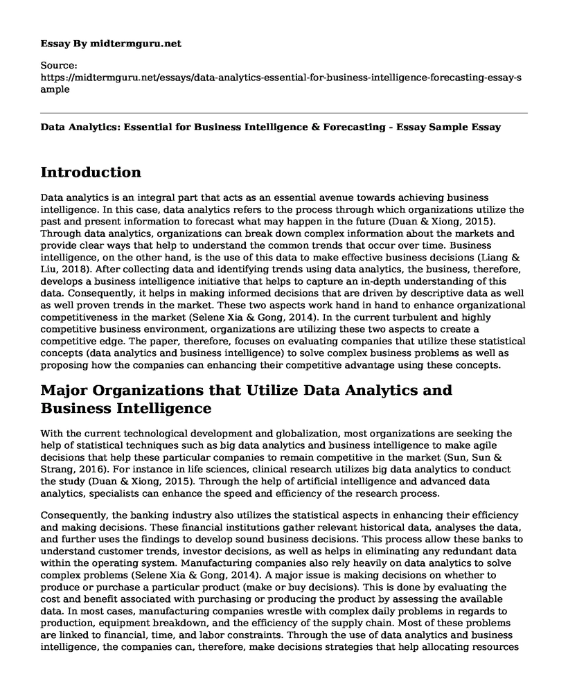 Data Analytics: Essential for Business Intelligence & Forecasting - Essay Sample
