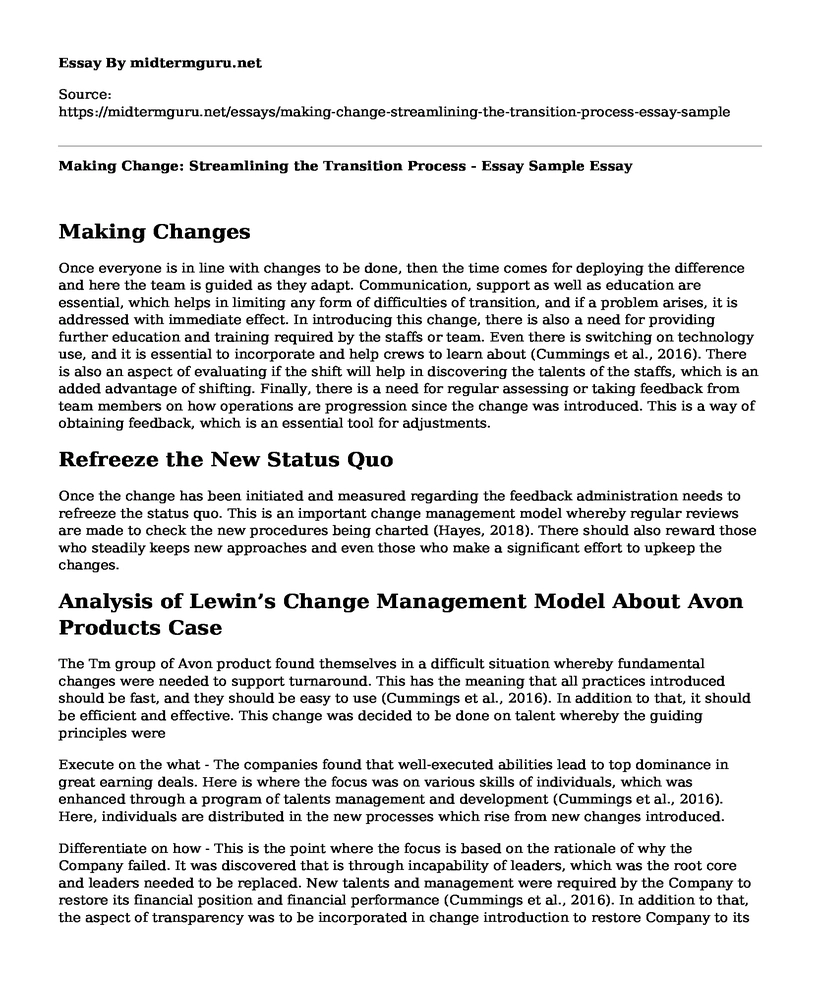 Making Change: Streamlining the Transition Process - Essay Sample