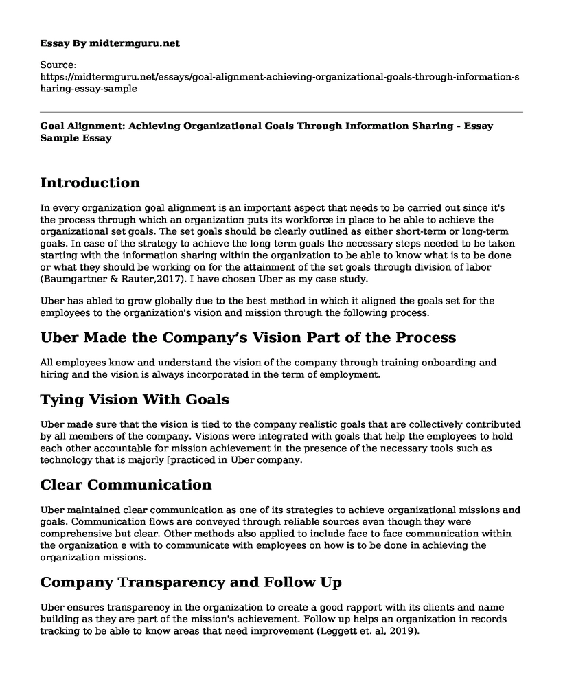 Goal Alignment: Achieving Organizational Goals Through Information Sharing - Essay Sample