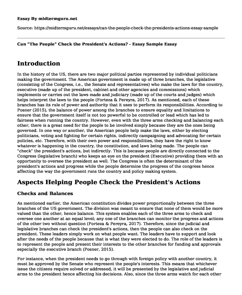 Can "The People" Check the President's Actions? - Essay Sample