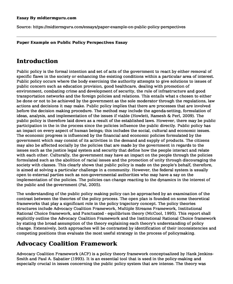 Paper Example on Public Policy Perspectives