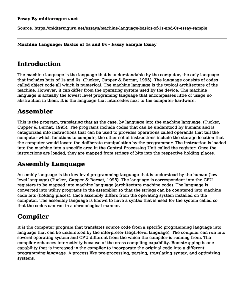 Machine Language: Basics of 1s and 0s - Essay Sample