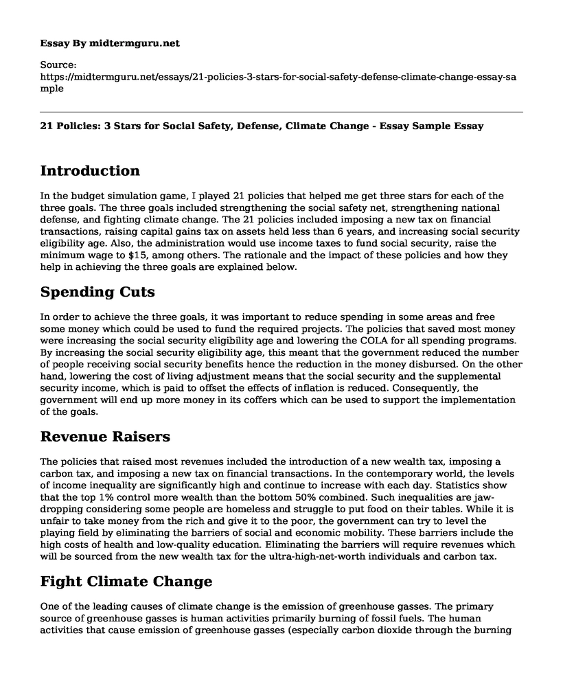 21 Policies: 3 Stars for Social Safety, Defense, Climate Change - Essay Sample