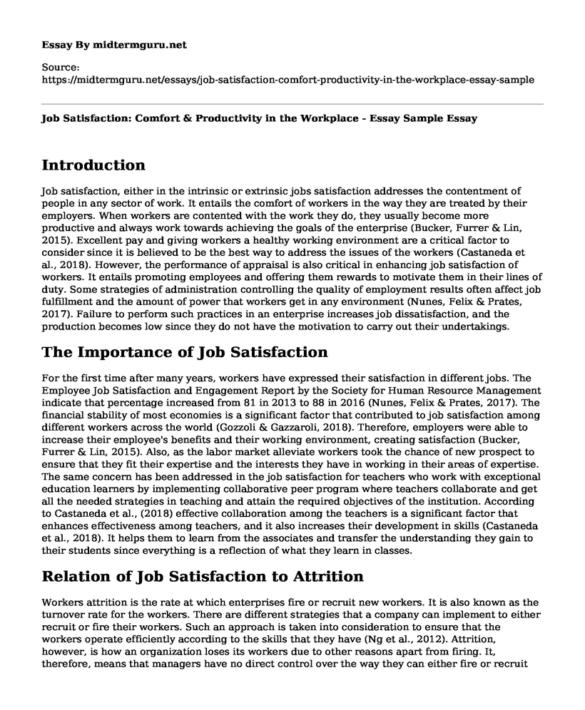 Job Satisfaction: Comfort & Productivity in the Workplace - Essay Sample