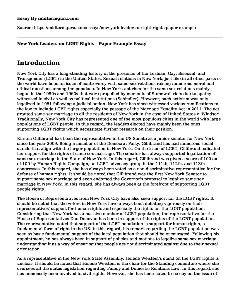 New York Leaders on LGBT Rights - Paper Example